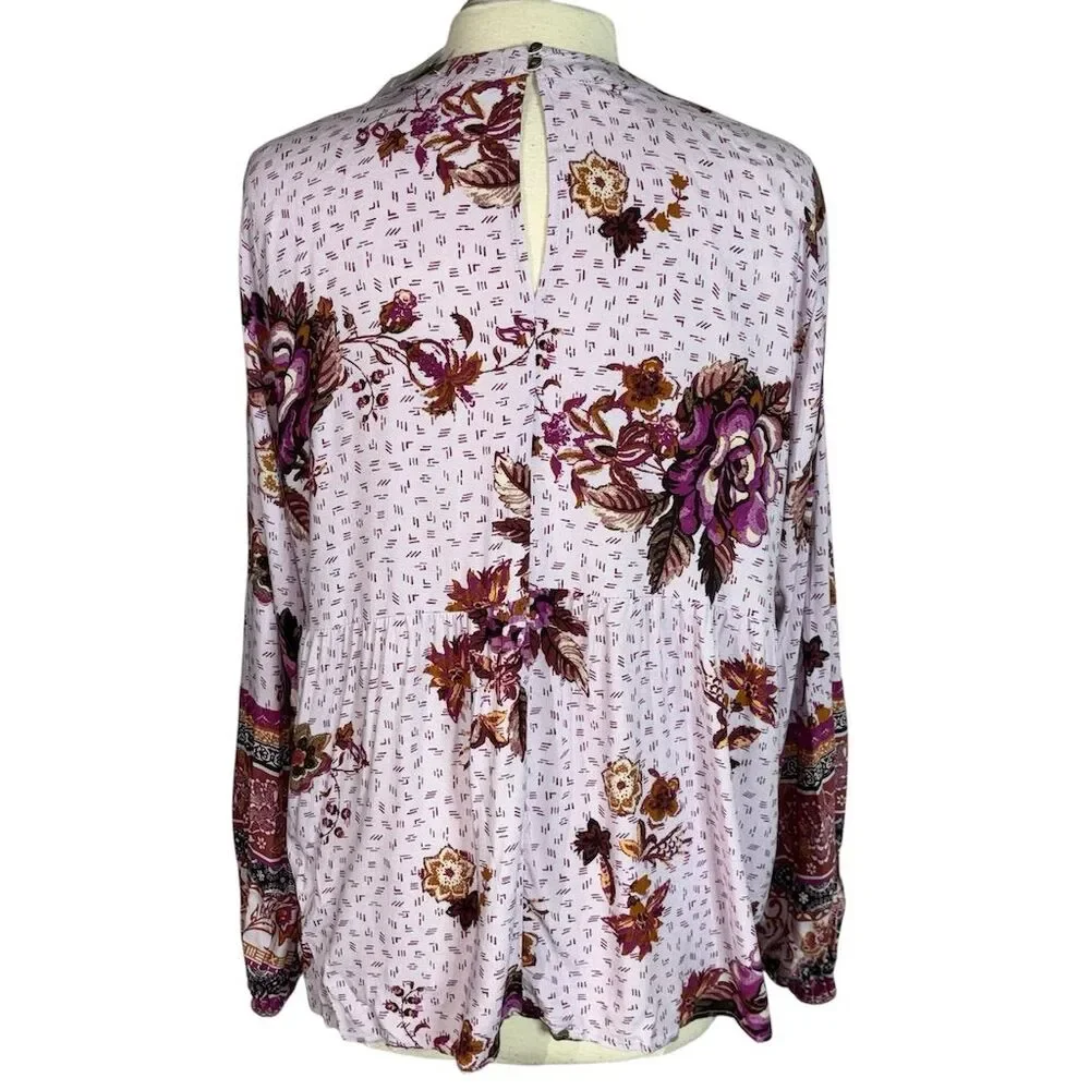 Maurices Women's L Purple Floral Boho Peasant Blouse Long Sleeve - Picture 4 of 9